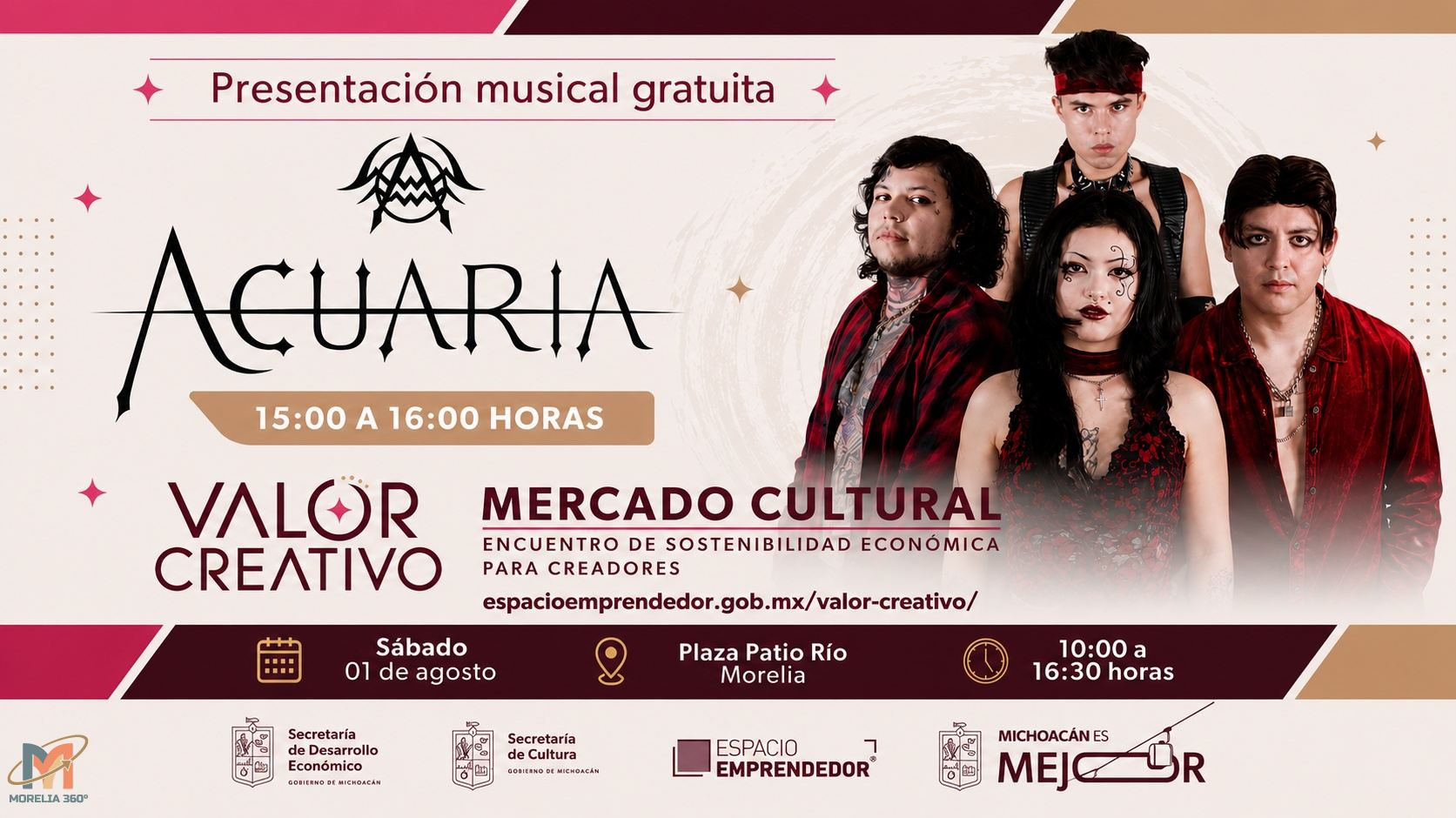Acuaria ofrecerá concierto gratuito en Morelia como parte del Mercado Cultural Valor Creativo