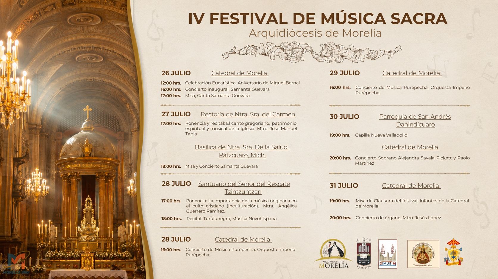 Morelia será sede del IV Festival de Música Sacra con una semana de conciertos y actividades culturales