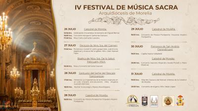 Morelia será sede del IV Festival de Música Sacra con una semana de conciertos y actividades culturales